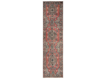 Tabriz Vintage hand-knotted wool runner in Orange & Brown, 2'8" x 10'6" — SKU O02182
