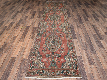 Tabriz Vintage hand-knotted wool runner in Orange & Brown, 2'8" x 10'6" — SKU O02182 (view 2)