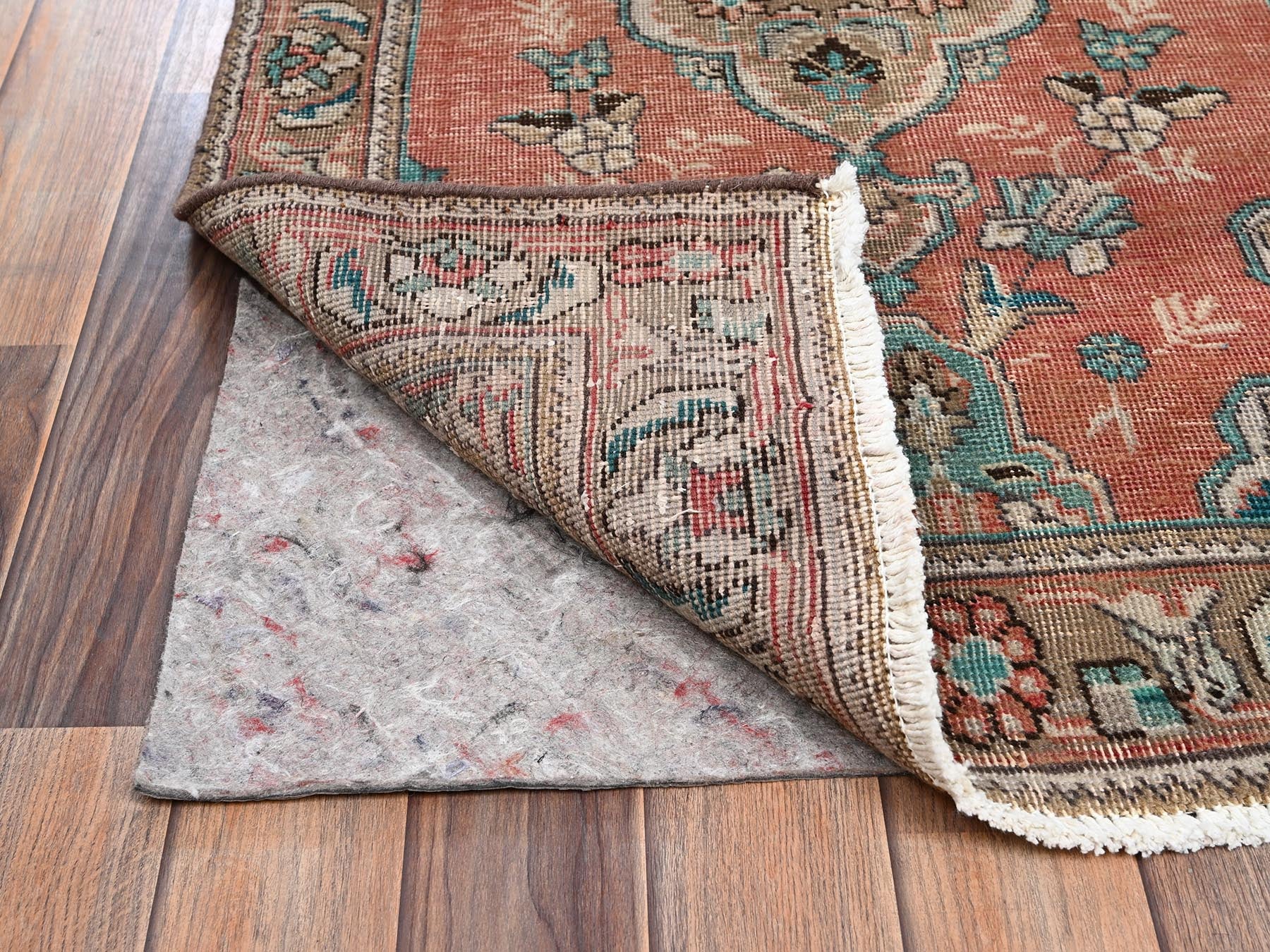 Tabriz Vintage hand-knotted wool runner in Orange & Brown, 2'8" x 10'6" — SKU O02182 (view 3)
