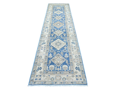 Blue 3'0" x 11'6" Kazak Hand knotted Wool Rug - Sku: O021833