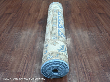 Kazak Kazak hand-knotted wool runner in Blue & Ivory, 3' x 11'6" — SKU O021833 (view 4)