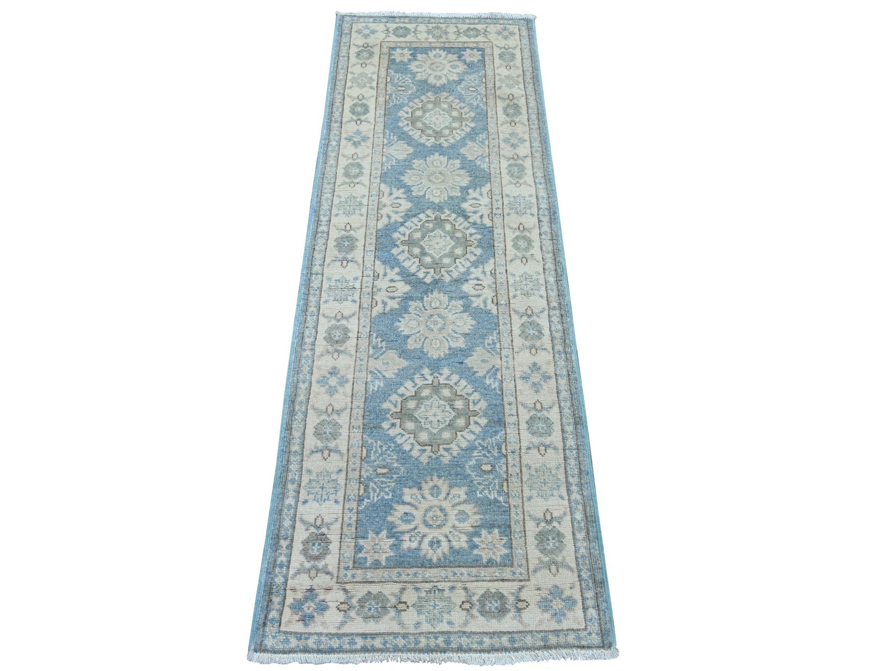 Blue 2'0" x 5'11" Kazak Hand knotted Wool Rug - Sku: O021834