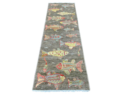 Brown 2'6" x 7'10" Modern and Contemporary Hand knotted Wool Rug - Sku: O021838