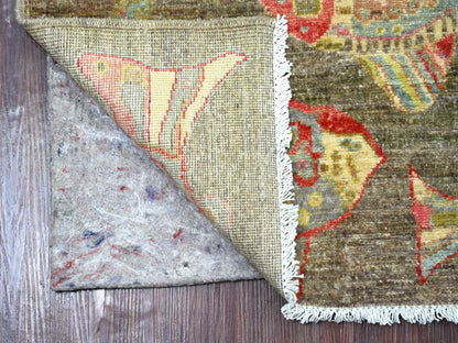 Brown 2'6" x 7'10" Modern and Contemporary Hand knotted Wool Rug - Sku: O021838
