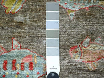 Brown 2'6" x 7'10" Modern and Contemporary Hand knotted Wool Rug - Sku: O021838