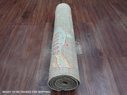 Brown 2'6" x 7'10" Modern and Contemporary Hand knotted Wool Rug - Sku: O021838