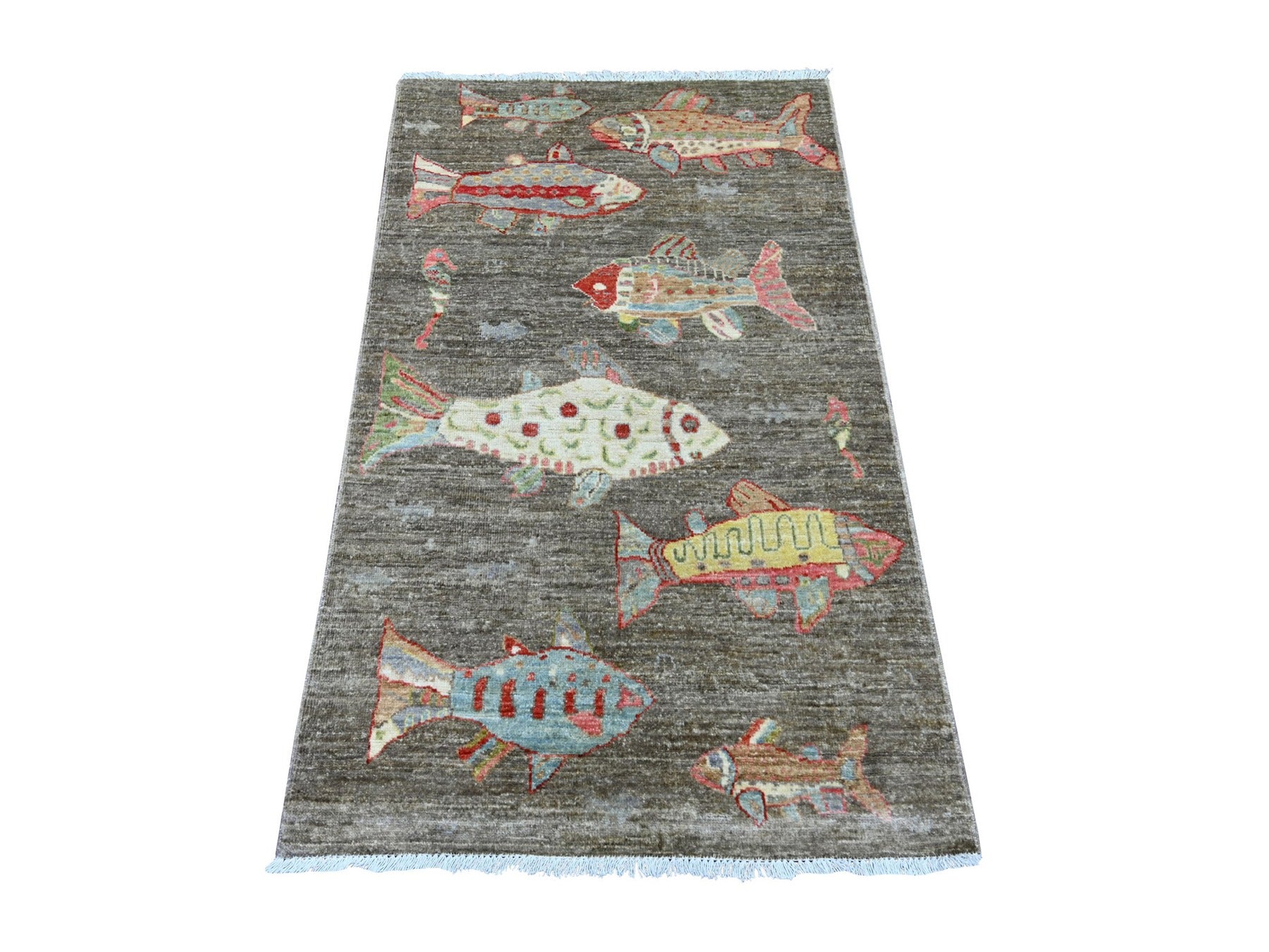 Brown 2'10" x 4'9" Modern and Contemporary Hand knotted Wool Rug - Sku: O021839