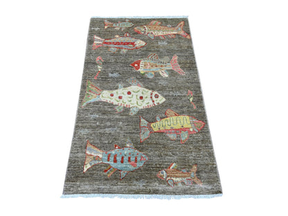 Brown 2'10" x 4'9" Modern and Contemporary Hand knotted Wool Rug - Sku: O021839