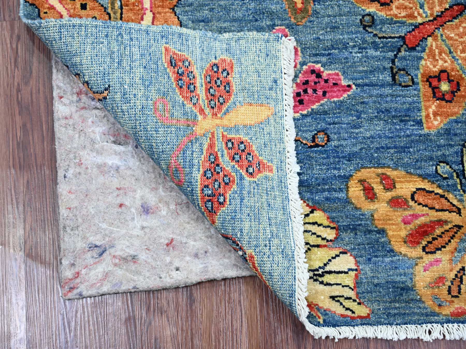 Blue 2'6" x 7'6" Modern and Contemporary Hand knotted Wool Rug - Sku: O021840