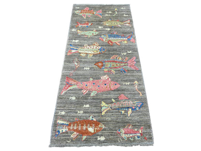Brown 2'7" x 5'10" Modern and Contemporary Hand knotted Wool Rug - Sku: O021843