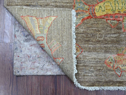 Brown 2'6" x 11'6" Modern and Contemporary Hand knotted Wool Rug - Sku: O021847