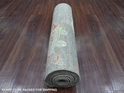 Brown 2'6" x 11'6" Modern and Contemporary Hand knotted Wool Rug - Sku: O021847