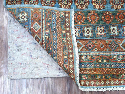Blue 3'11" x 5'11" Tribal & Geometric Hand knotted Wool Rug - Sku: O021848