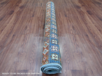 Blue 3'11" x 5'11" Tribal & Geometric Hand knotted Wool Rug - Sku: O021848