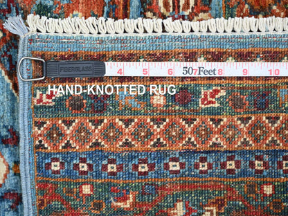 Blue 3'11" x 5'11" Tribal & Geometric Hand knotted Wool Rug - Sku: O021848