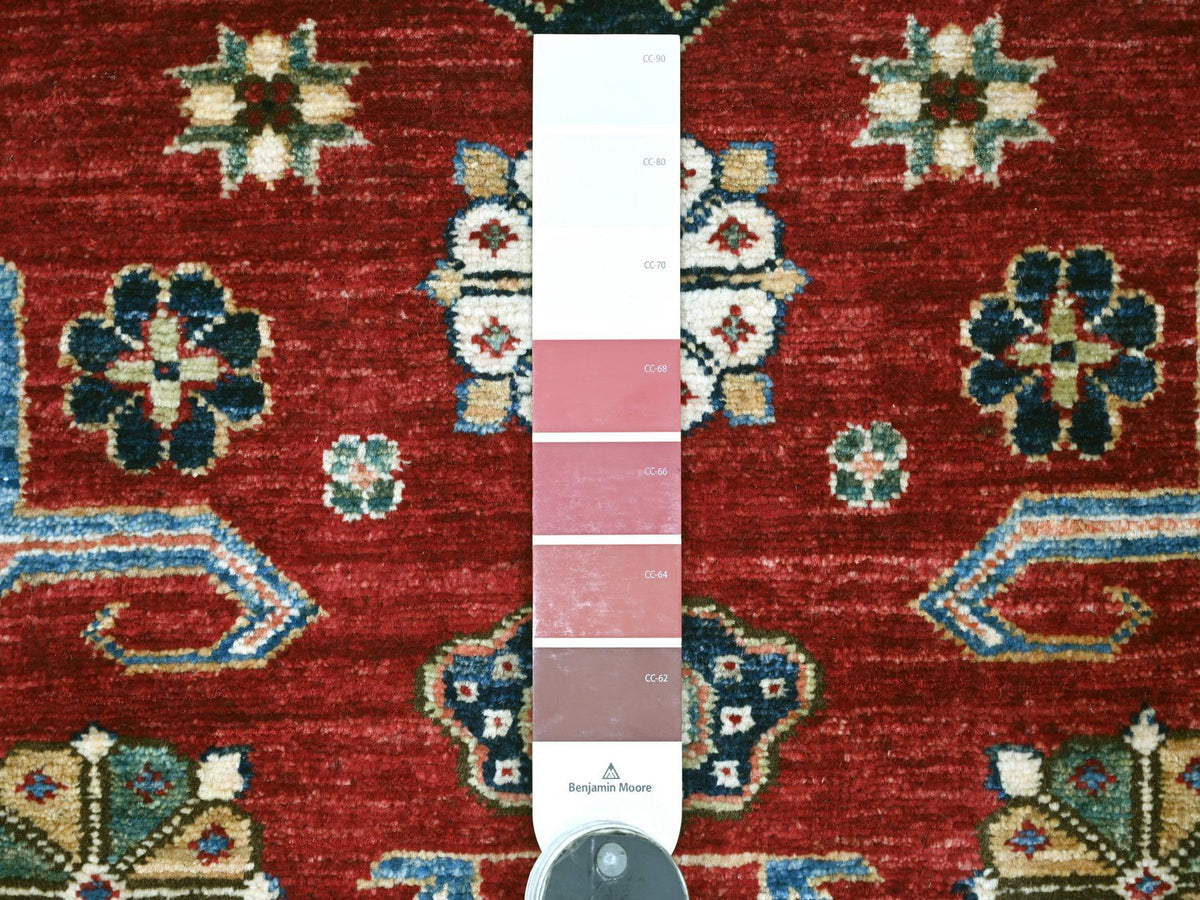 Kazak Tribal & Geometric hand-knotted wool rug in Red & Ivory, 3'10" x 6'2" — SKU O021849 (view 3)