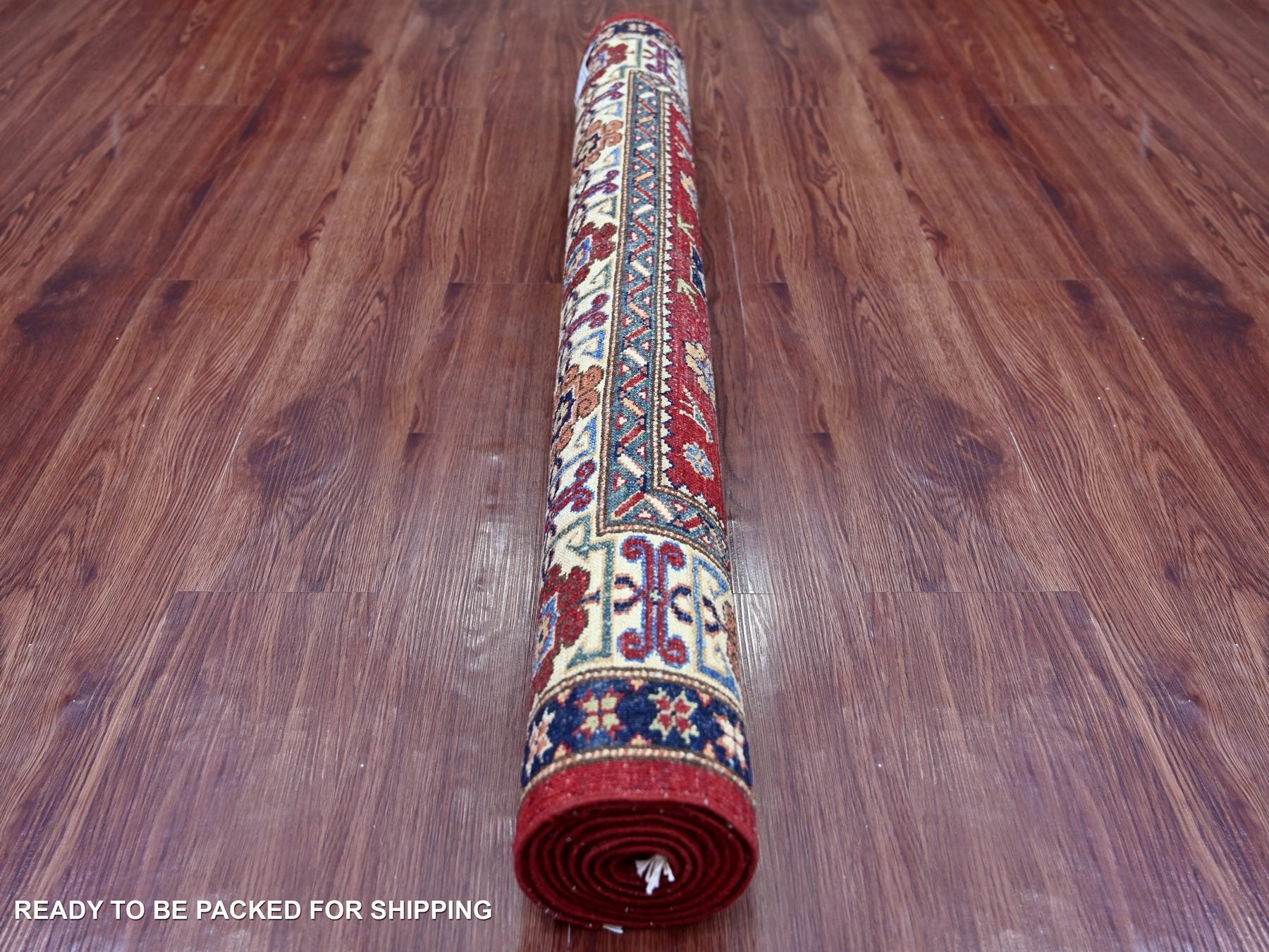 Kazak Tribal & Geometric hand-knotted wool rug in Red & Ivory, 3'10" x 6'2" — SKU O021849 (view 4)