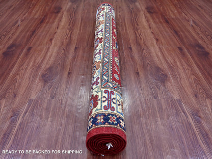 Kazak Tribal & Geometric hand-knotted wool rug in Red & Ivory, 3'10" x 6'2" — SKU O021849 (view 4)
