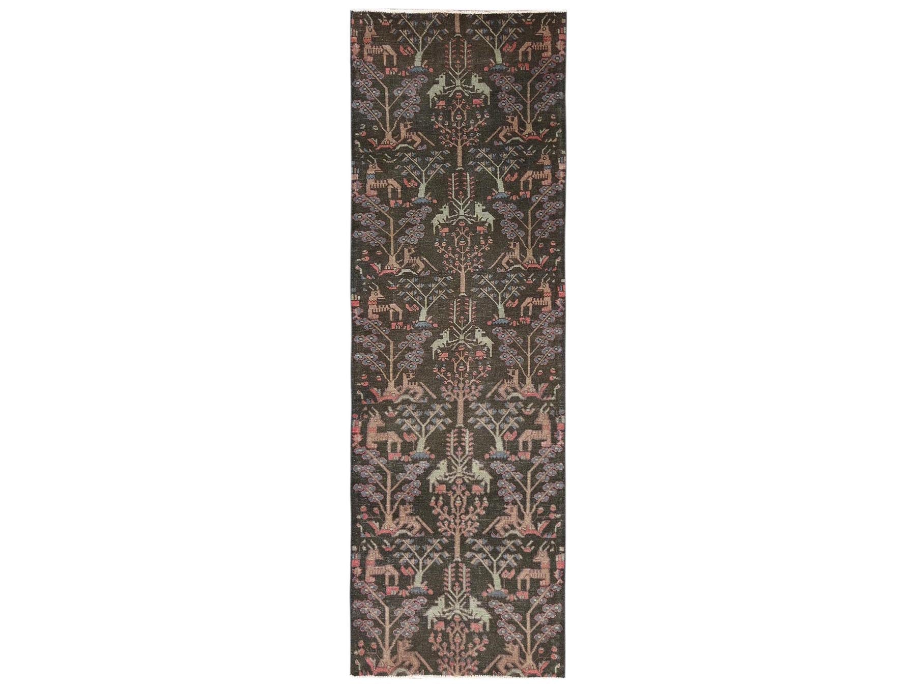 Brown 2'9" x 8'8" Vintage Hand knotted Wool Rug - Sku: O02184