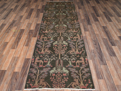 Brown 2'9" x 8'8" Vintage Hand knotted Wool Rug - Sku: O02184