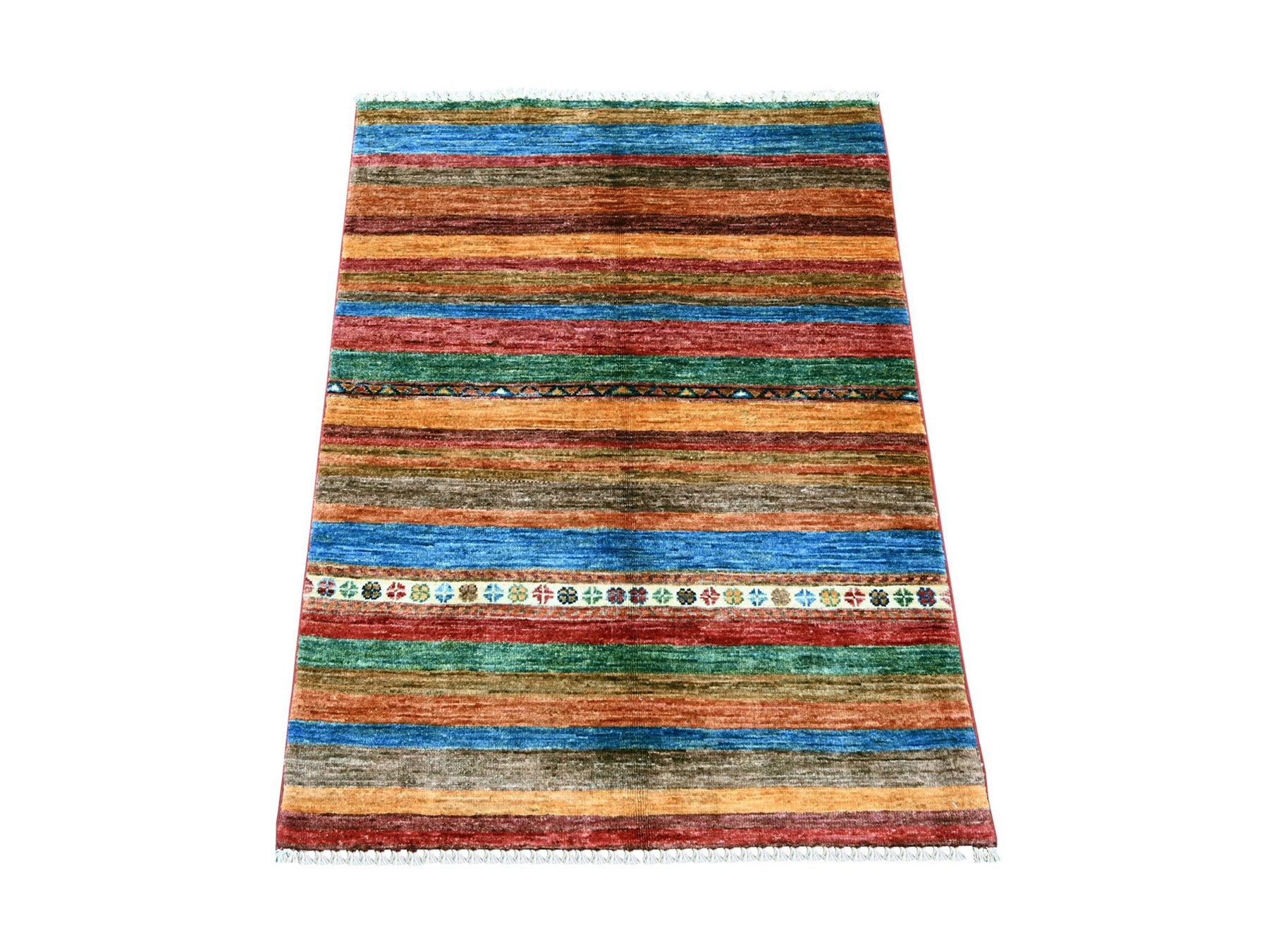 Multicolored 2'9" x 3'8" Tribal & Geometric Hand knotted Wool Rug - Sku: O021850