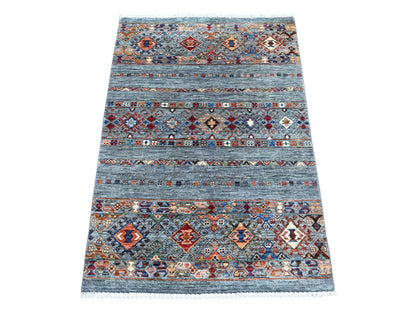 Kazak Tribal & Geometric hand-knotted wool rug in Gray, 2'11" x 4'3" — SKU O021851