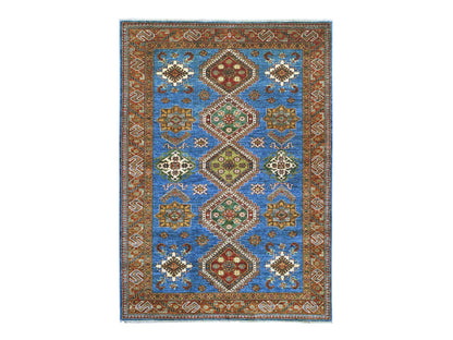 Kazak Tribal & Geometric hand-knotted wool rug in Blue & Brown, 5'10" x 8'5" — SKU O021855