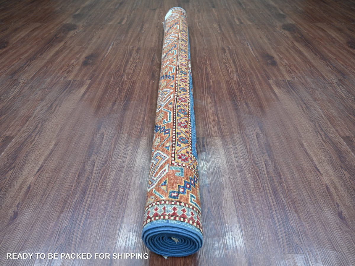 Kazak Tribal & Geometric hand-knotted wool rug in Blue & Brown, 5'10" x 8'5" — SKU O021855 (view 4)