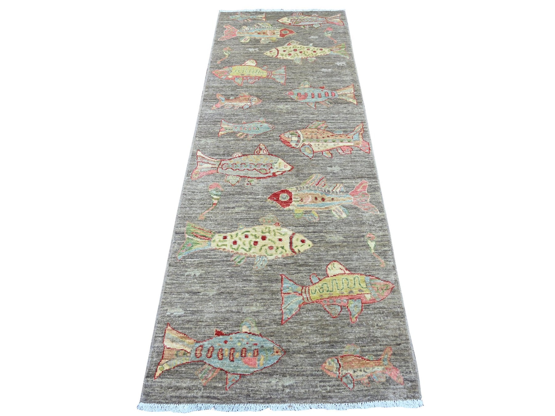 Brown 2'9" x 7'11" Modern and Contemporary Hand knotted Wool Rug - Sku: O021858