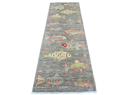 Brown 2'9" x 7'11" Modern and Contemporary Hand knotted Wool Rug - Sku: O021858
