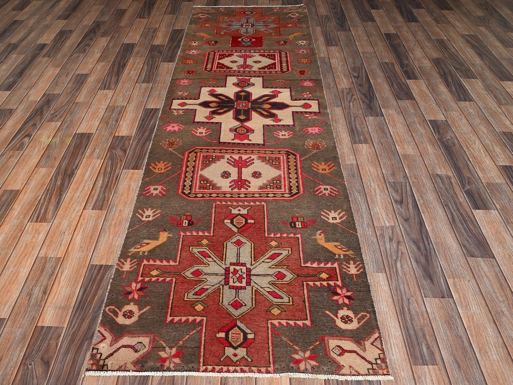 Brown 2'10" x 8'10" Vintage Hand knotted Wool Rug - Sku: O02185