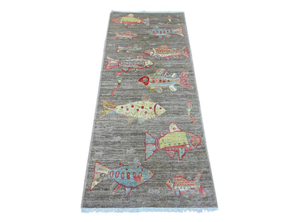 Brown 2'6" x 6'1" Modern and Contemporary Hand knotted Wool Rug - Sku: O021865