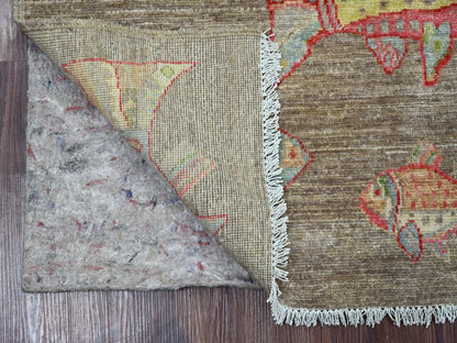Brown 2'6" x 6'1" Modern and Contemporary Hand knotted Wool Rug - Sku: O021865