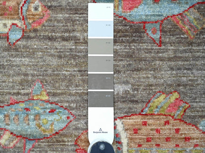 Brown 2'6" x 6'1" Modern and Contemporary Hand knotted Wool Rug - Sku: O021865