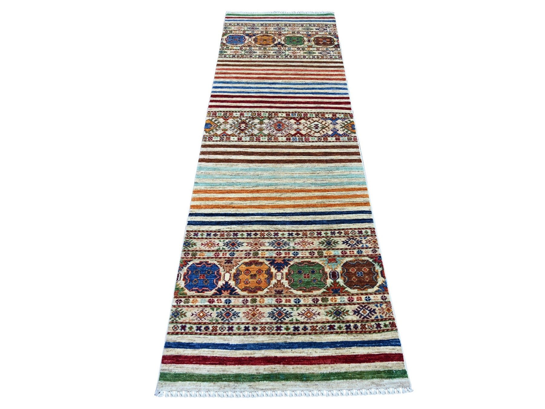 Multicolored 2'7" x 8'6" Tribal & Geometric Hand knotted Wool Rug - Sku: O021866
