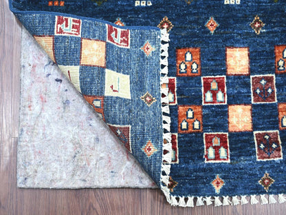 Blue 2'5" x 12'10" Tribal & Geometric Hand knotted Wool Rug - Sku: O021867