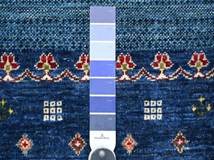 Gabbeh Tribal & Geometric hand-knotted wool runner in Blue, 2'5" x 12'10" — SKU O021867 (view 3)
