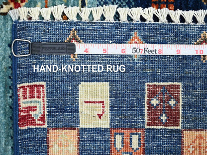 Blue 2'5" x 12'10" Tribal & Geometric Hand knotted Wool Rug - Sku: O021867
