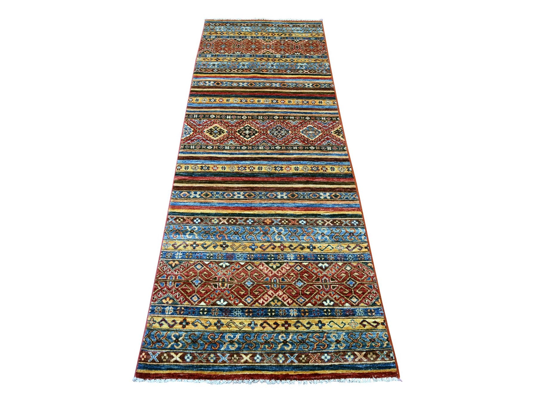 Multicolored 2'10" x 8'1" Tribal & Geometric Hand knotted Wool Rug - Sku: O021868