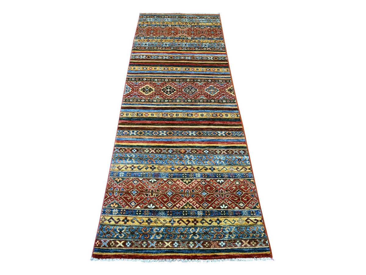Kazak Tribal & Geometric hand-knotted wool runner in Multicolored, 2'10" x 8'1" — SKU O021868