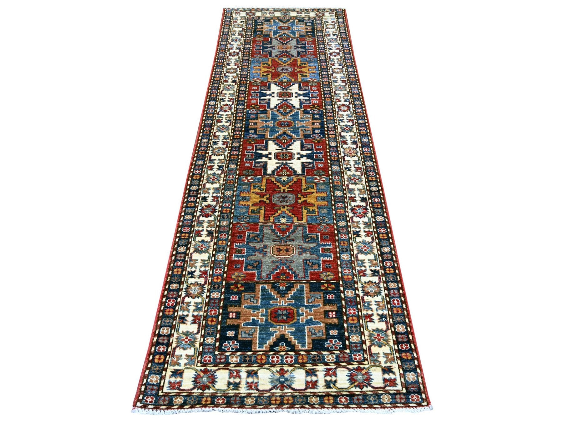 Multicolored 2'10" x 9'0" Tribal & Geometric Hand knotted Wool Rug - Sku: O021870