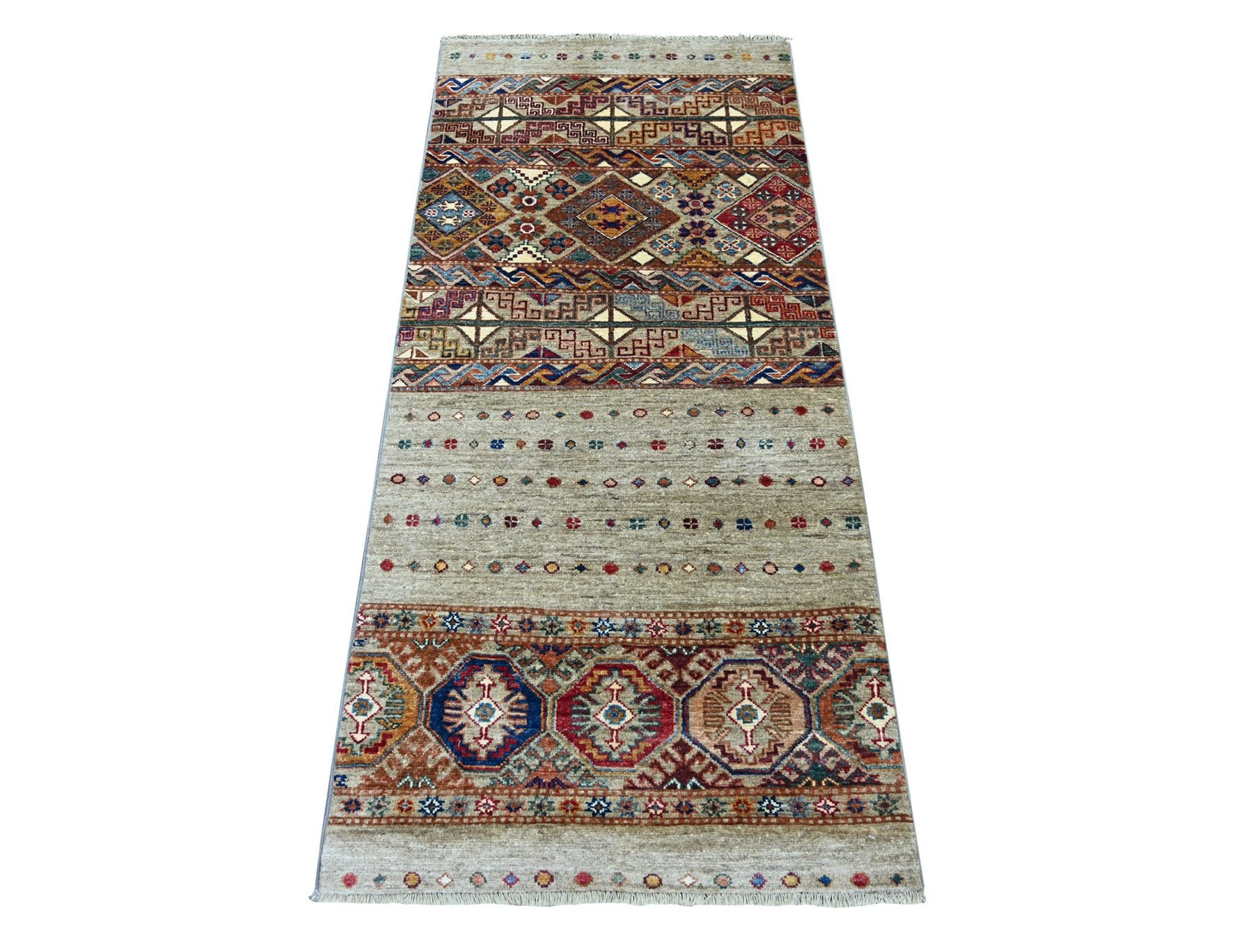 Kazak Tribal & Geometric hand-knotted wool runner in Gray, 2'6" x 5'6" — SKU O021871