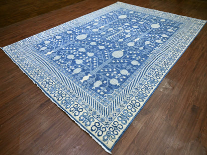 Blue 9'10" x 13'5" Oushak And Peshawar Hand knotted Wool Rug - Sku: O021879