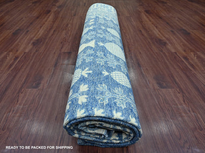 Blue 9'10" x 13'5" Oushak And Peshawar Hand knotted Wool Rug - Sku: O021879