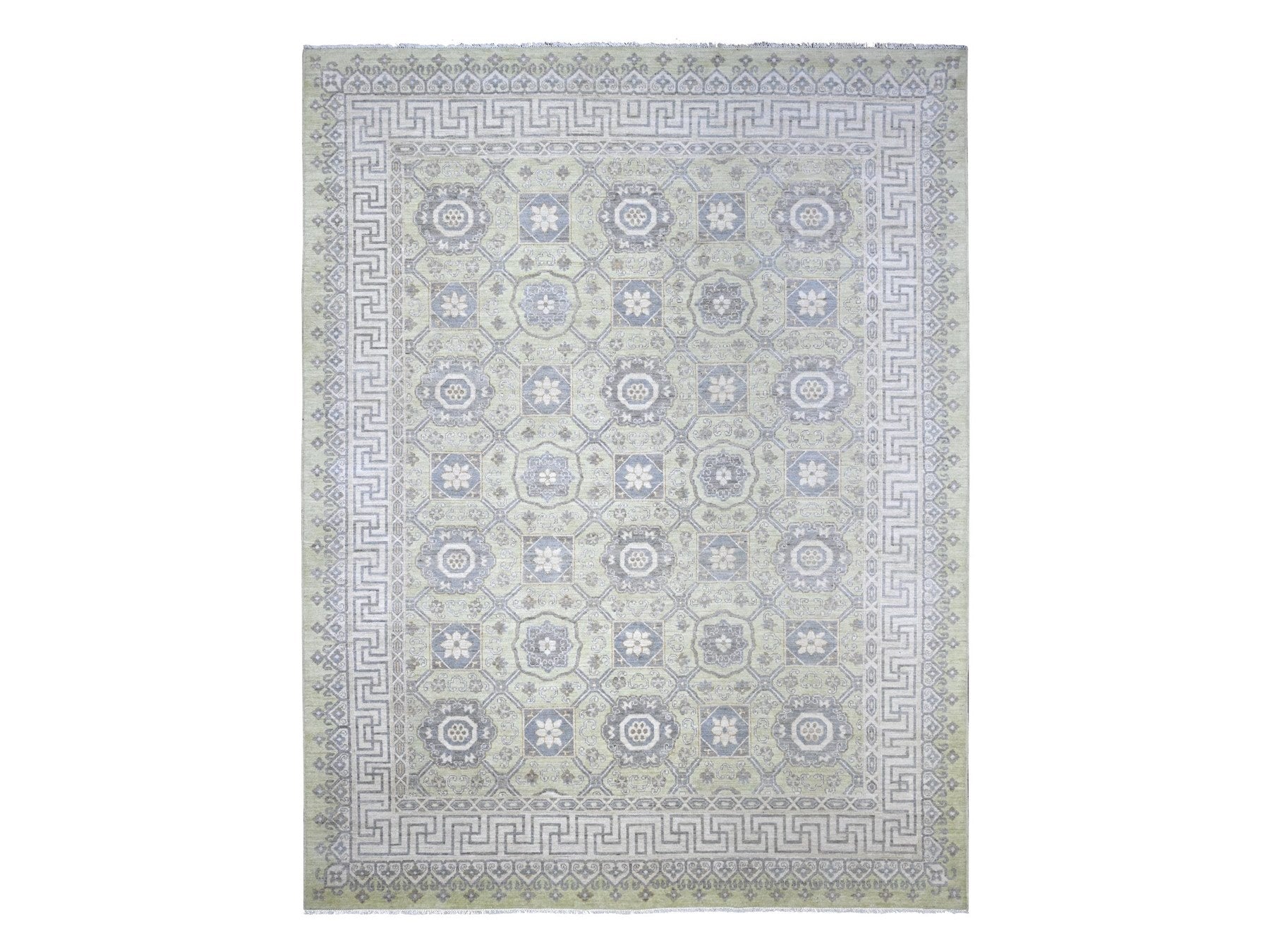 Green 8'11" x 11'8" Khotan and Samarkand Hand knotted Wool Rug - Sku: O021882