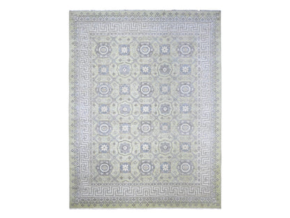 Green 8'11" x 11'8" Khotan and Samarkand Hand knotted Wool Rug - Sku: O021882