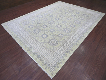Green 8'11" x 11'8" Khotan and Samarkand Hand knotted Wool Rug - Sku: O021882