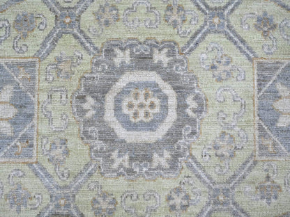 Green 8'11" x 11'8" Khotan and Samarkand Hand knotted Wool Rug - Sku: O021882