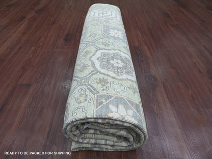 Green 8'11" x 11'8" Khotan and Samarkand Hand knotted Wool Rug - Sku: O021882