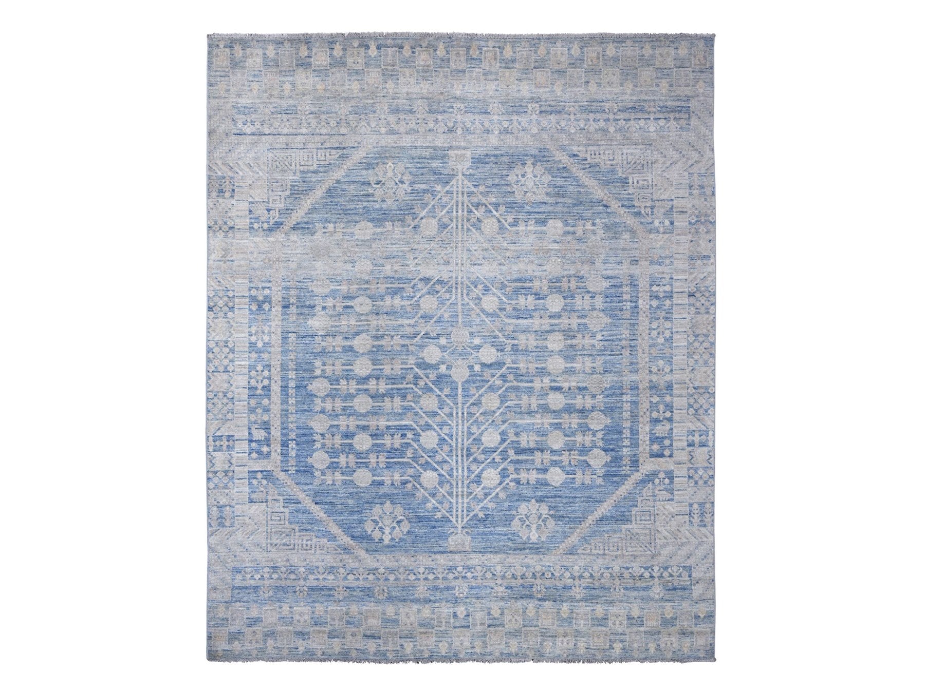Blue 8'0" x 9'9" Oushak And Peshawar Hand knotted Wool Rug - Sku: O021884